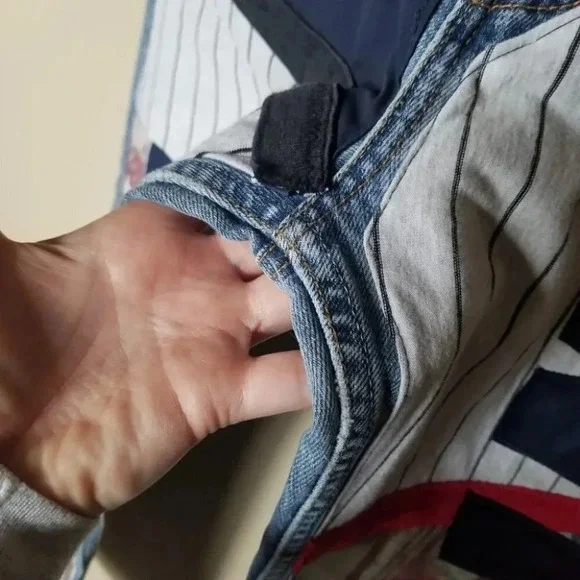 Levi's Low Rise Straight Patchwork Yankees Baseball Nike White Red NY 34 - Picture 8 of 13